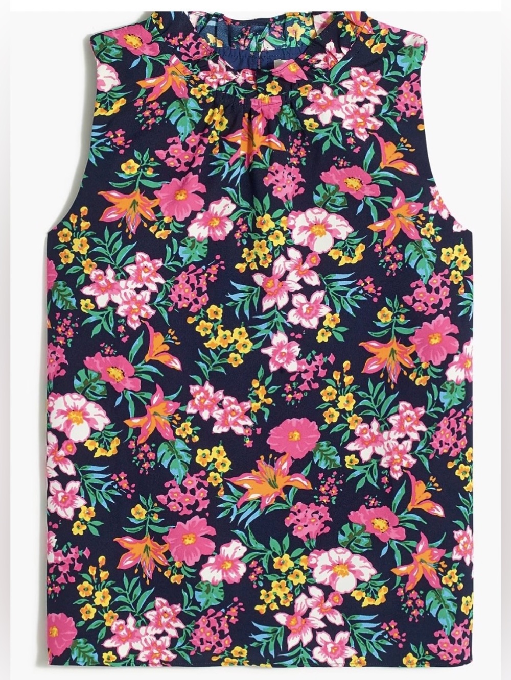 J. Crew Cottagecore Floral Print Mock-Neck Ruffle Sleeveless Top Size L NWT
